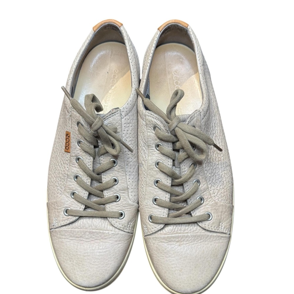 ECCO Shoes Mens Size 12 Gray Leather Perforated Lace‎ Up Casual Sneakers